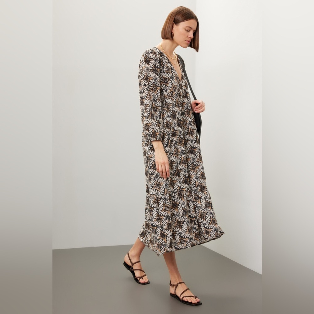 XíRENA Ella Floral Long Sleeve Midi Dress Tobacco Petal sz S